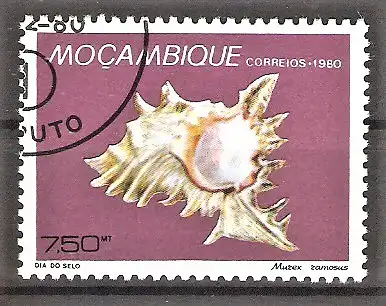 Briefmarke Mocambique Mi.Nr. 783 o Gehäuse von Meresschnecken 1980 / Ästige Stachelschnecke (Murex ramosus)