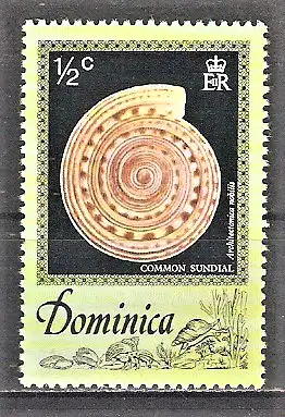 Briefmarke Dominica Mi.Nr. 517 ** Meeresschnecken 1976 / Gemeine Atlantische Sonnenschnecke (Architectonica nobilis)
