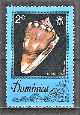 Briefmarke Dominica Mi.Nr. 519 ** Meeresschnecken 1976 / Kegelschnecke (Conus mus)