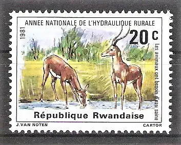 Briefmarke Ruanda Mi.Nr. 1152 ** Wasserversorgung auf dem Land 1981 / Tiere an der Wasserstelle
