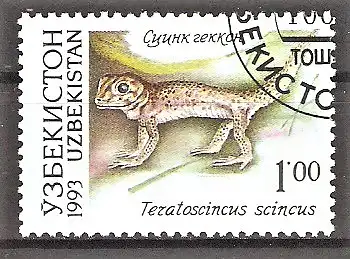 Briefmarke Usbekistan Mi.Nr. 7 o Einheimische Fauna 1993 / Wundergecko (Teratoscincus scincus)