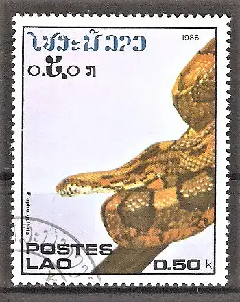 Briefmarke Laos Mi.Nr. 929 o Schlangen 1986 / Kornnatter (Elaphe guttata)