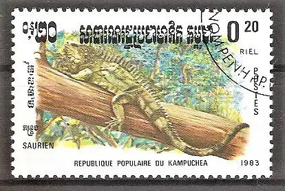 Briefmarke Kambodscha Mi.Nr. 496 o Reptilien 1983 / Leguan