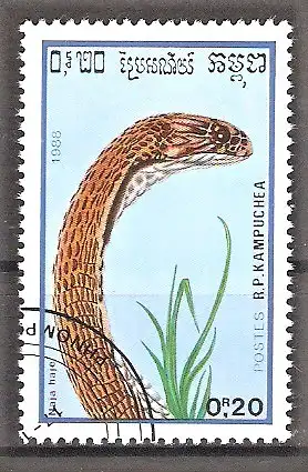 Briefmarke Kambodscha Mi.Nr. 983 o Reptilien 1988 / Uräusschlange (Naja haie)