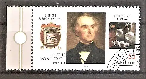 Briefmarke BRD Mi.Nr. 2337 o Seitenrand links - 200. Geburtstag von Justus Freiherr von Liebig 2003 / Chemiker