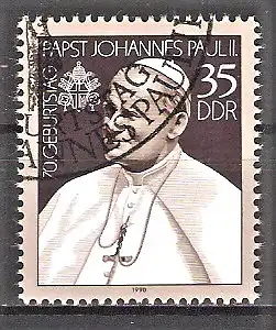 Briefmarke DDR Mi.Nr. 3337 o 70. Geburtstag von Papst Johannes Paul II. 1990