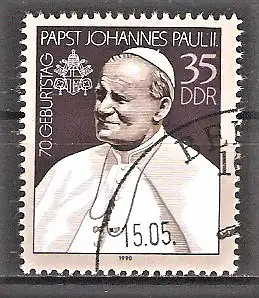 Briefmarke DDR Mi.Nr. 3337 o 70. Geburtstag von Papst Johannes Paul II. 1990