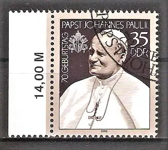 Briefmarke DDR Mi.Nr. 3337 o Seitenrand links - 70. Geburtstag von Papst Johannes Paul II. 1990