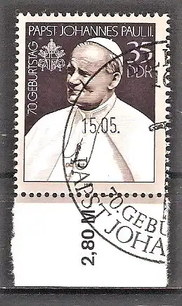 Briefmarke DDR Mi.Nr. 3337 o Unterrand mit Reihenwertzähler - 70. Geburtstag von Papst Johannes Paul II. 1990