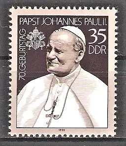 Briefmarke DDR Mi.Nr. 3337 ** 70. Geburtstag von Papst Johannes Paul II. 1990