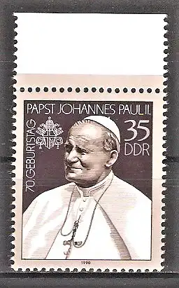 Briefmarke DDR Mi.Nr. 3337 ** Oberrand - 70. Geburtstag von Papst Johannes Paul II. 1990