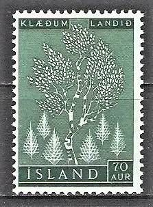 Briefmarke Island Mi.Nr. 321 ** Wiederaufforstung Islands 1957 / Sandbirke bzw. Weißbirke und stilisierte Jungfichten