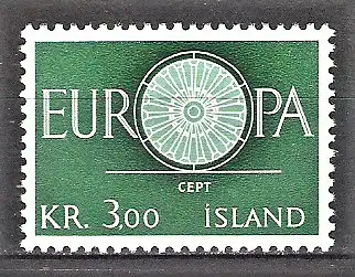 Briefmarke Island Mi.Nr. 343 ** Europa CEPT 1960 / „O“ in „EUROPA“ als Wagenrad