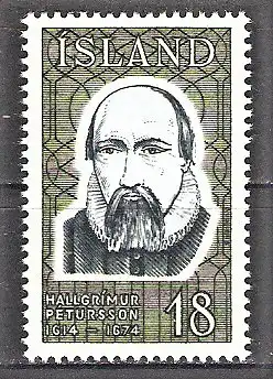 Briefmarke Island Mi.Nr. 505 ** Persönlichkeiten 1975 / Hallgrimur Pétursson / Geistlicher Dichter