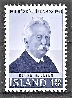 Briefmarke Island Mi.Nr. 357 A ** 50 Jahre Universität von Island 1961 / Björn M. Olsen / Philologe