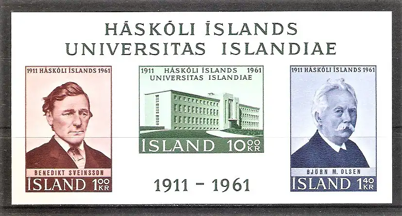 Briefmarke Island BLOCK 3 ** (Mi.Nr. 356-358 B) 50 Jahre Universität von Island 1961