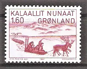 Briefmarke Grönland Mi.Nr. 128 ** Kunst 1981 / "Schlittenfahrt nach Nordkanada" von Jens Kreutzmann