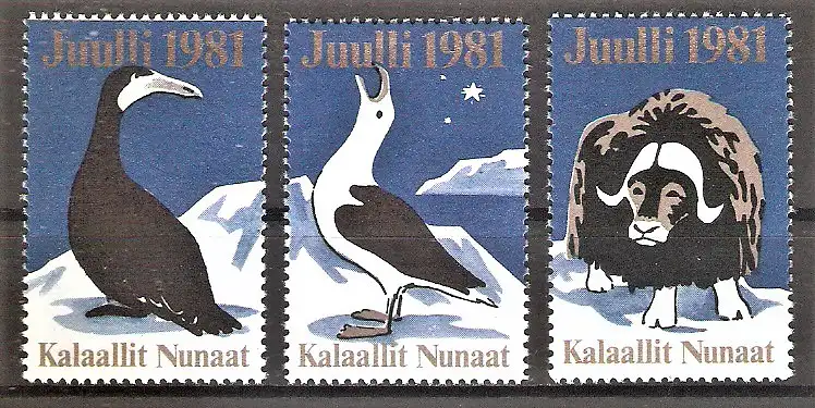 Briefmarke Grönland - 3 verschiedene Weihnachtsmarken 1981 **