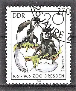 Briefmarke DDR Mi.Nr. 3020 o 125 Jahre Dresdner Zoo 1986 / Kilimandscharo-Guereza (Colobus abyssinicus caudatus)