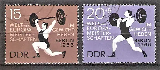 Briefmarke DDR Mi.Nr. 1210-1211 o Welt- und Europameisterschaften im Gewichtheben 1966 / Kompletter Satz !