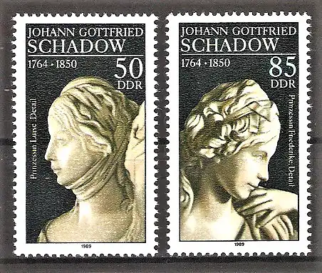 Briefmarke DDR Mi.Nr. 3250-3251 ** 225. Geburtstag von Johann Gottfried Schadow 1989 / Bildhauer / Kompletter Satz !