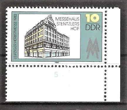 Briefmarke DDR Mi.Nr. 2733 ** BOGENECKE u.r. / Leipziger Herbstmesse 1982 - Messehaus „Stentzlers Hof“ in Leipzig