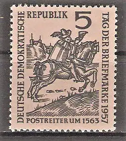 Briefmarke DDR Mi.Nr. 600 ** Tag der Briefmarke 1957 / Postreiter um 1563