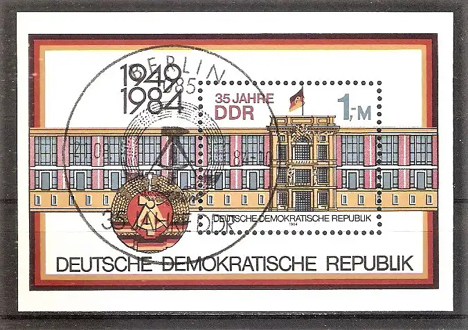 Briefmarke DDR BLOCK 77 o (Mi.Nr. 2890) ESST BERLIN / 35 Jahre Deutsche Demokratische Republik 1984 / Staatsratsgebäude Berlin