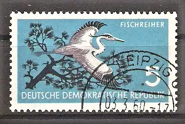 Briefmarke DDR Mi.Nr. 688 o Fisch- oder Graureiher 1959 / NACHAUFLAGE von 1960 ! Siehe Beschreibung !