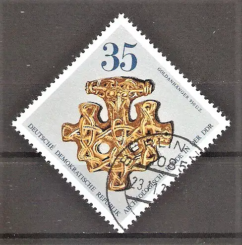 Briefmarke DDR Mi.Nr. 2185 o Archäologie in der DDR 1976 / Goldener Anhänger (um 950)