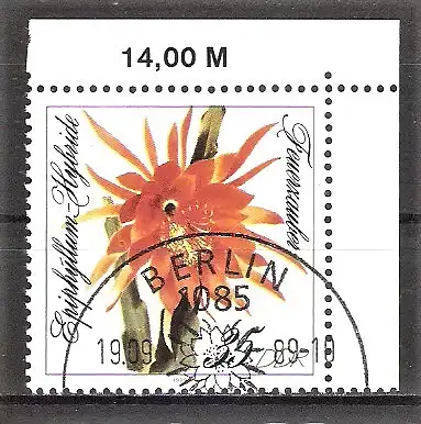 Briefmarke DDR Mi.Nr. 3277 o Bogenecke oben rechts / Blattkakteenzüchtungen 1989 - Epiphyllum-Hybride „Feuerzauber“