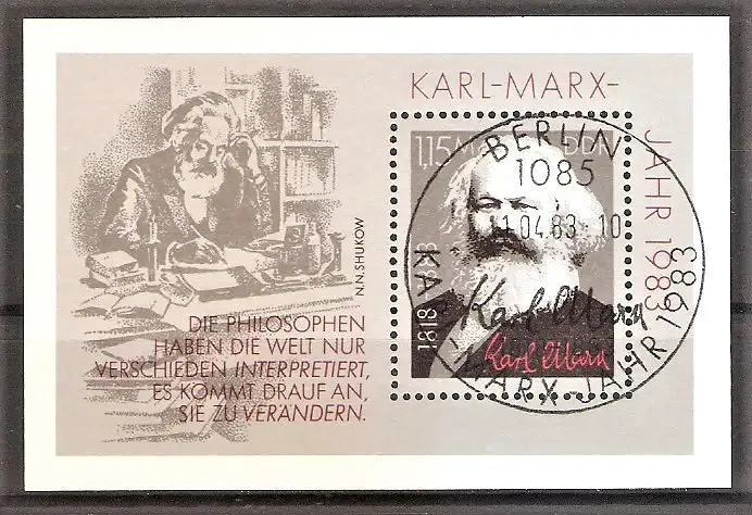 Briefmarke DDR Block 71 o (Mi.Nr. 2789) ESST BERLIN / 100. Todestag von Karl Marx 1983
