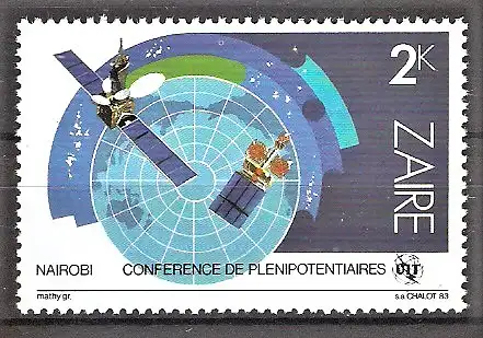 Briefmarke Zaire Mi.Nr. 822 ** Gipfelkonferenz der Internationalen Fernmeldeunion UIT 1982 / Satelliten über Erde