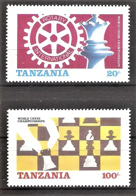 Briefmarke Tanzania Mi.Nr. 313-314 ** Schachweltmeisterschaft & Rotary International 1986 / Kompletter Satz !