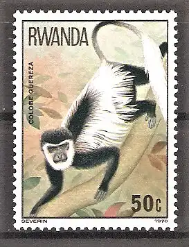 Briefmarke Ruanda Mi.Nr. 924 ** Affen 1978 / Nördlicher Guereza (Colobus abyssinicus)