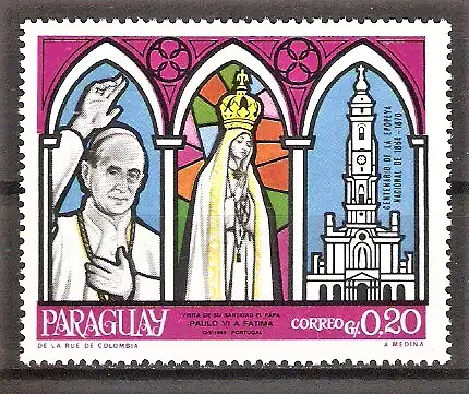 Briefmarke Paraguay Mi.Nr. 1867 ** Ereignisse 1968 / Papst Paul VI. in Fatima