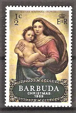 Briefmarke Barbuda Mi.Nr. 38 ** Weihnachten 1969 / "Sixtinische Madonna" Gemälde von Raffa