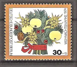 Briefmarke Berlin Mi.Nr. 481 ** Weihnachten 1974 / Weihnachtlicher Strauß