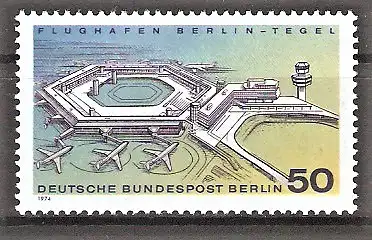 Briefmarke Berlin Mi.Nr. 477 ** Inbetriebnahme des neuen Flughafens Berlin Tegel 1974 / Flughafen Zentralgebäude