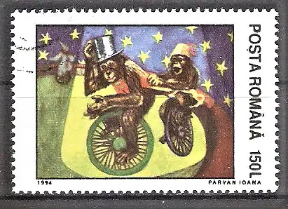 Briefmarke Rumänien Mi.Nr. 5028 o Affen auf Einrad im Zirkus