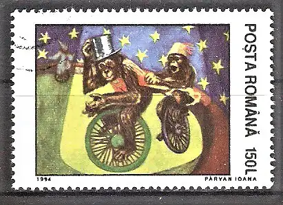 Briefmarke Rumänien Mi.Nr. 5028 o Zirkus 1994 / Affen auf Einrad im Zirkus