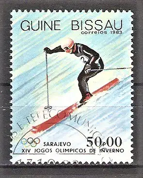 Briefmarke Guinea-Bissau Mi.Nr. 716 o Olympische Winterspiele Sarajevo 1984 / Ski-Abfahrtslauf