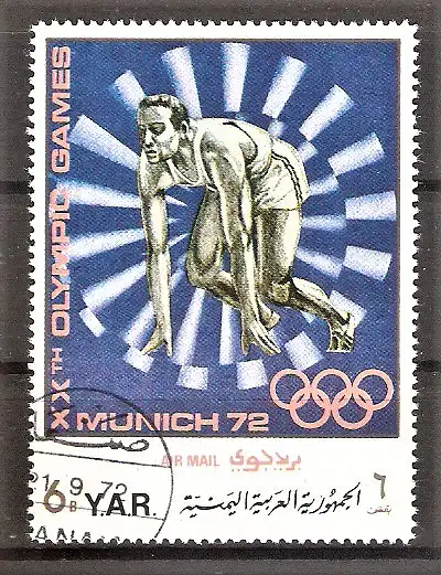 Briefmarke Jemen-Nord (Arab. Republik) Mi.Nr. 1470 o Olympiade München 1972 / Sportdisziplinen - Laufen