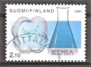 Briefmarke Finnland Mi.Nr. 1157 o Vereinigung der Chemiker 1991 / Kampfermolekül, Erlenmeyerkolben