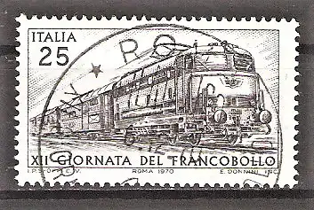 Briefmarke Italien Mi.Nr. 1327 o Tag der Briefmarke 1970 / Elektrische Schnellfahrlokomotive BR 444 mit Bahnpostwagen