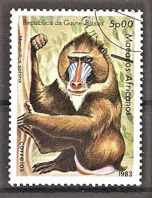 Briefmarke Guinea-Bissau Mi.Nr. 661 o Affen 1983 / Mandrill (Mandrillus sphinx)