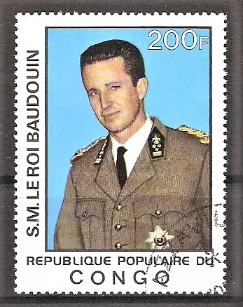 Briefmarke Kongo-Brazzaville Mi.Nr. 600 o Persönlichkeiten der Entkolonialisierung 1977 / König Baudouin I. von Belgien