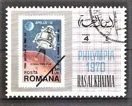 Briefmarke Ras-al-Khaima Mi.Nr. 487 A o Briefmarkenausstellung PHILYMPIA ’70 / Apollo 12
