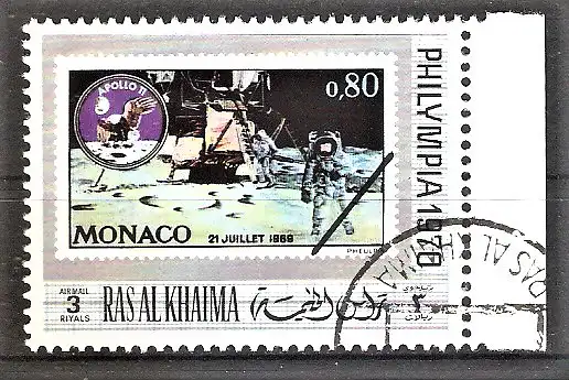 Briefmarke Ras-al-Khaima Mi.Nr. 483 A o Briefmarkenausstellung PHILYMPIA ’70 / Apollo 11