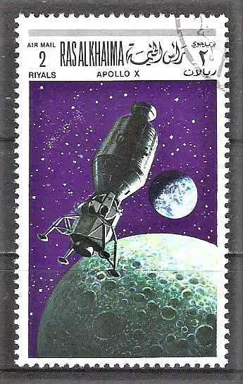 Briefmarke Ras-al-Khaima Mi.Nr. 326 A o Weltraumprogramme Apollo 10 und 11 1969 / Landefähre Apollo 10